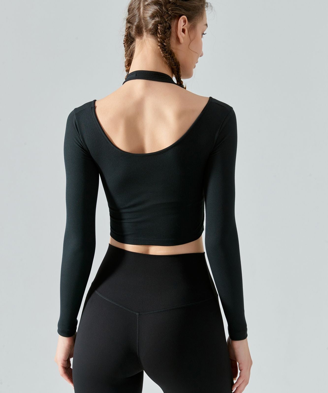 Ribbed Long Sleeve Halterneck Crop Top by bornfocus