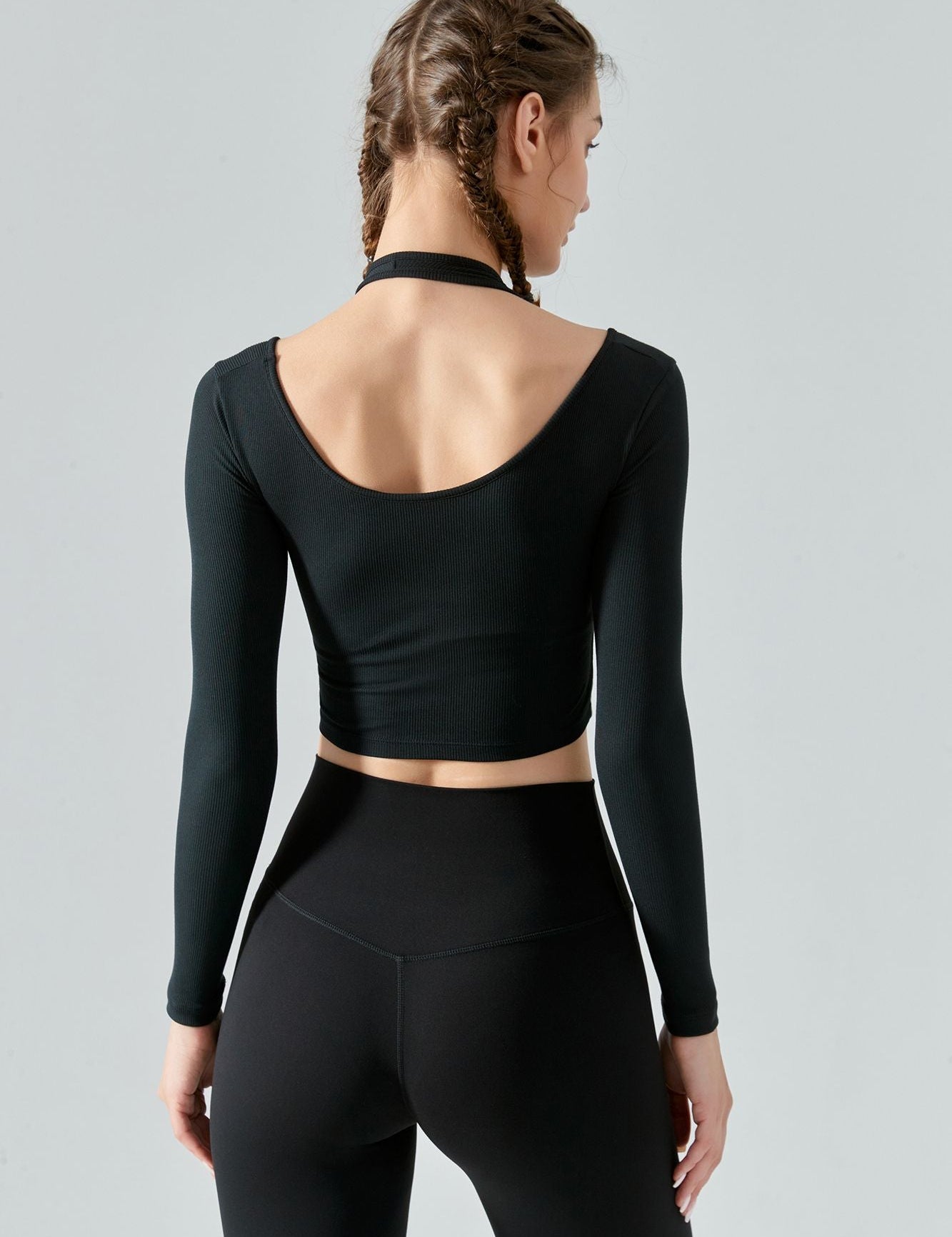 Ribbed Long Sleeve Halterneck Crop Top by bornfocus