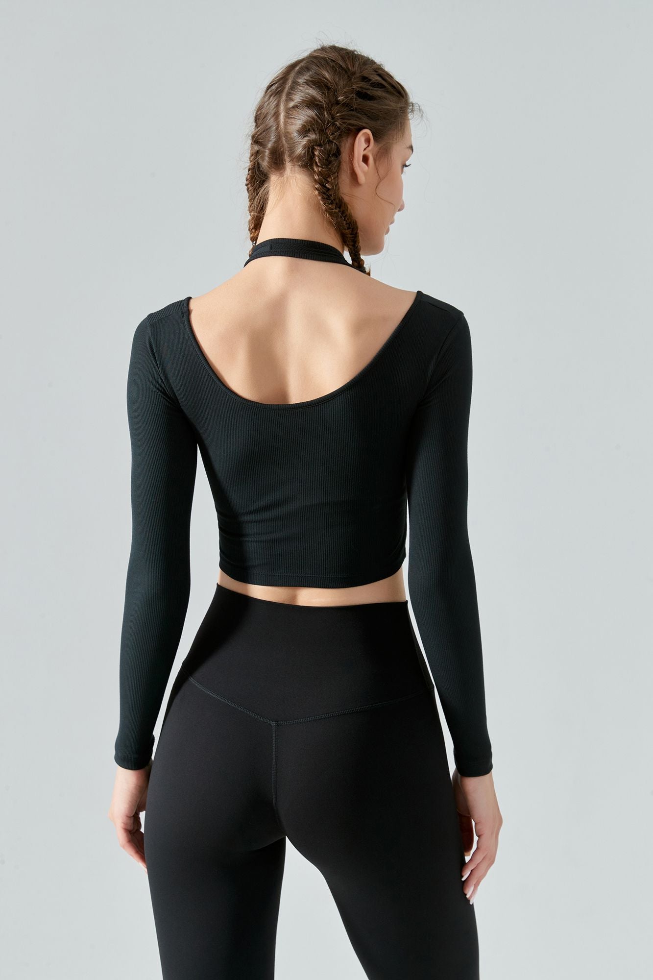 Ribbed Long Sleeve Halterneck Crop Top by bornfocus