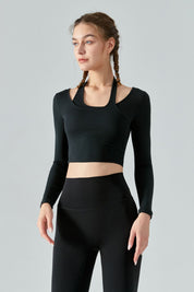 Ribbed Long Sleeve Halterneck Crop Top by bornfocus