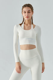 Ribbed Long Sleeve Halterneck Crop Top by bornfocus