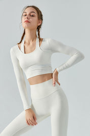 Ribbed Long Sleeve Halterneck Crop Top by bornfocus