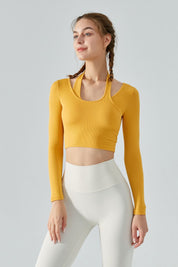 Ribbed Long Sleeve Halterneck Crop Top by bornfocus