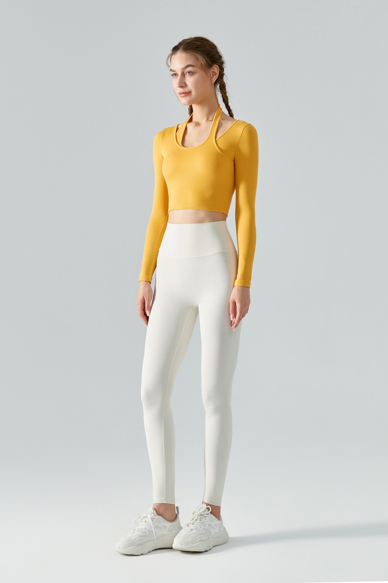 Ribbed Long Sleeve Halterneck Crop Top by bornfocus