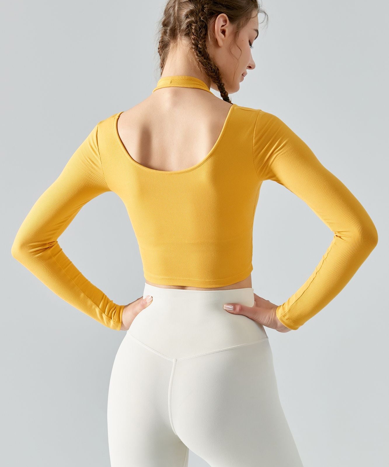 Ribbed Long Sleeve Halterneck Crop Top by bornfocus