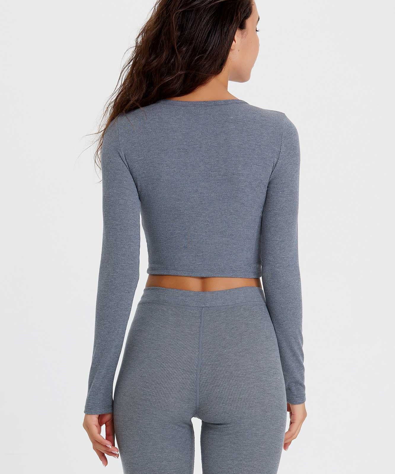 Ribbed Long Sleeve Ruched-Front Crop Top by bornfocus