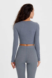 Ribbed Long Sleeve Ruched-Front Crop Top by bornfocus