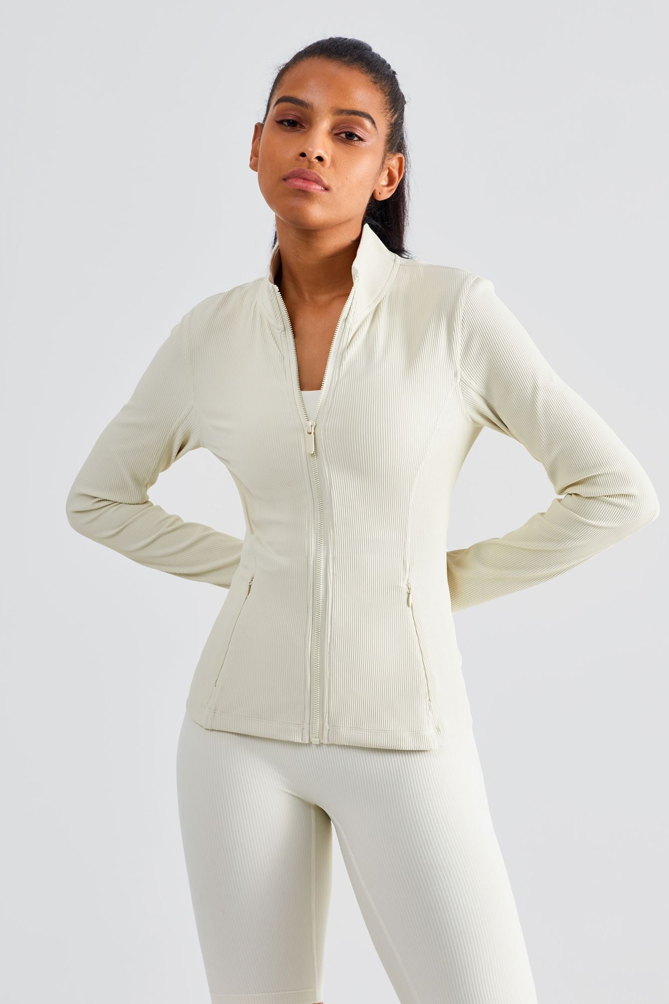 Ribbed Stand-Collar Full Zip Track Jacket by bornfocus