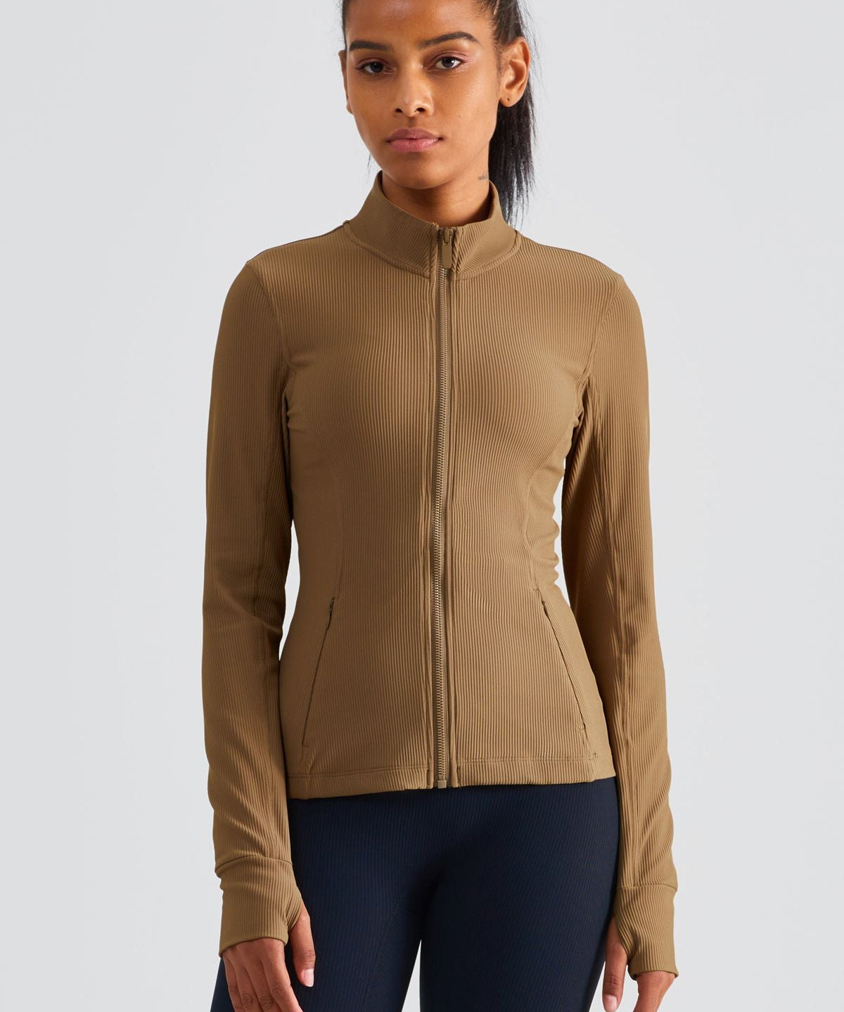 Ribbed Stand-Collar Full Zip Track Jacket by bornfocus