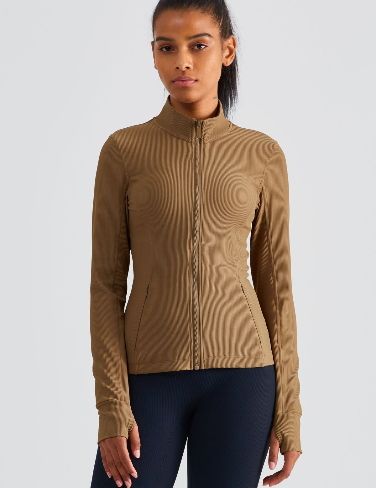 Ribbed Stand-Collar Full Zip Track Jacket by bornfocus