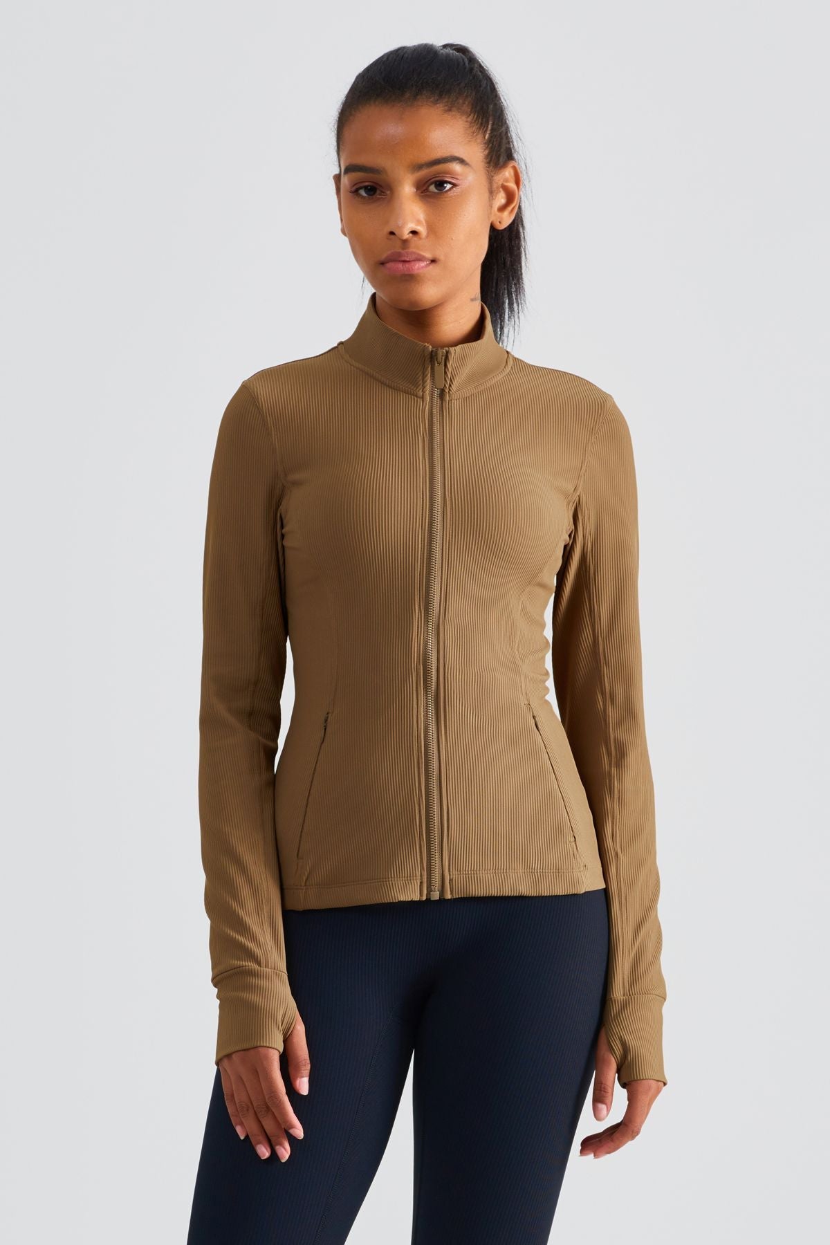 Ribbed Stand-Collar Full Zip Track Jacket by bornfocus