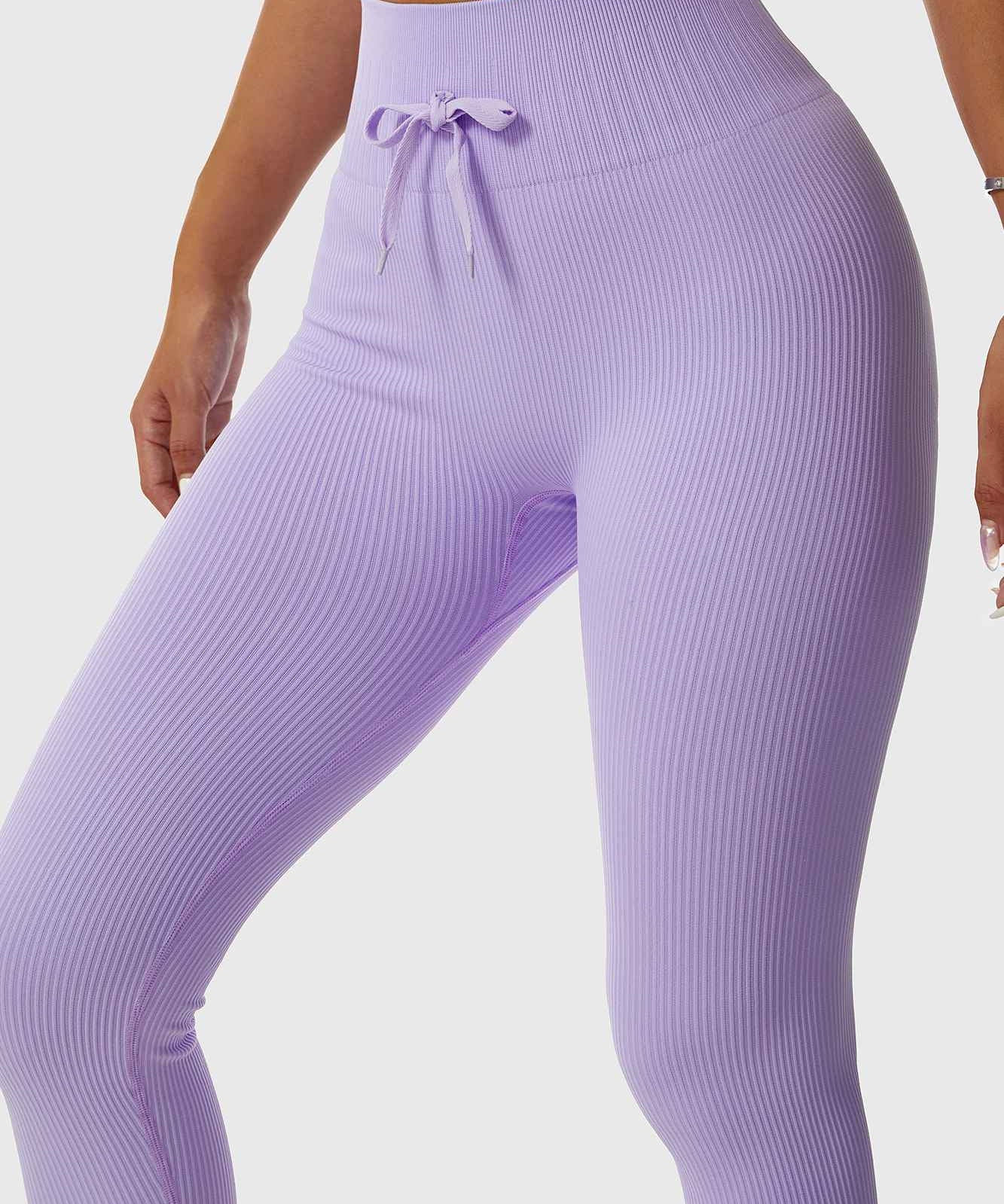 Ribbed Tie Front Seamless Workout Leggings by bornfocus