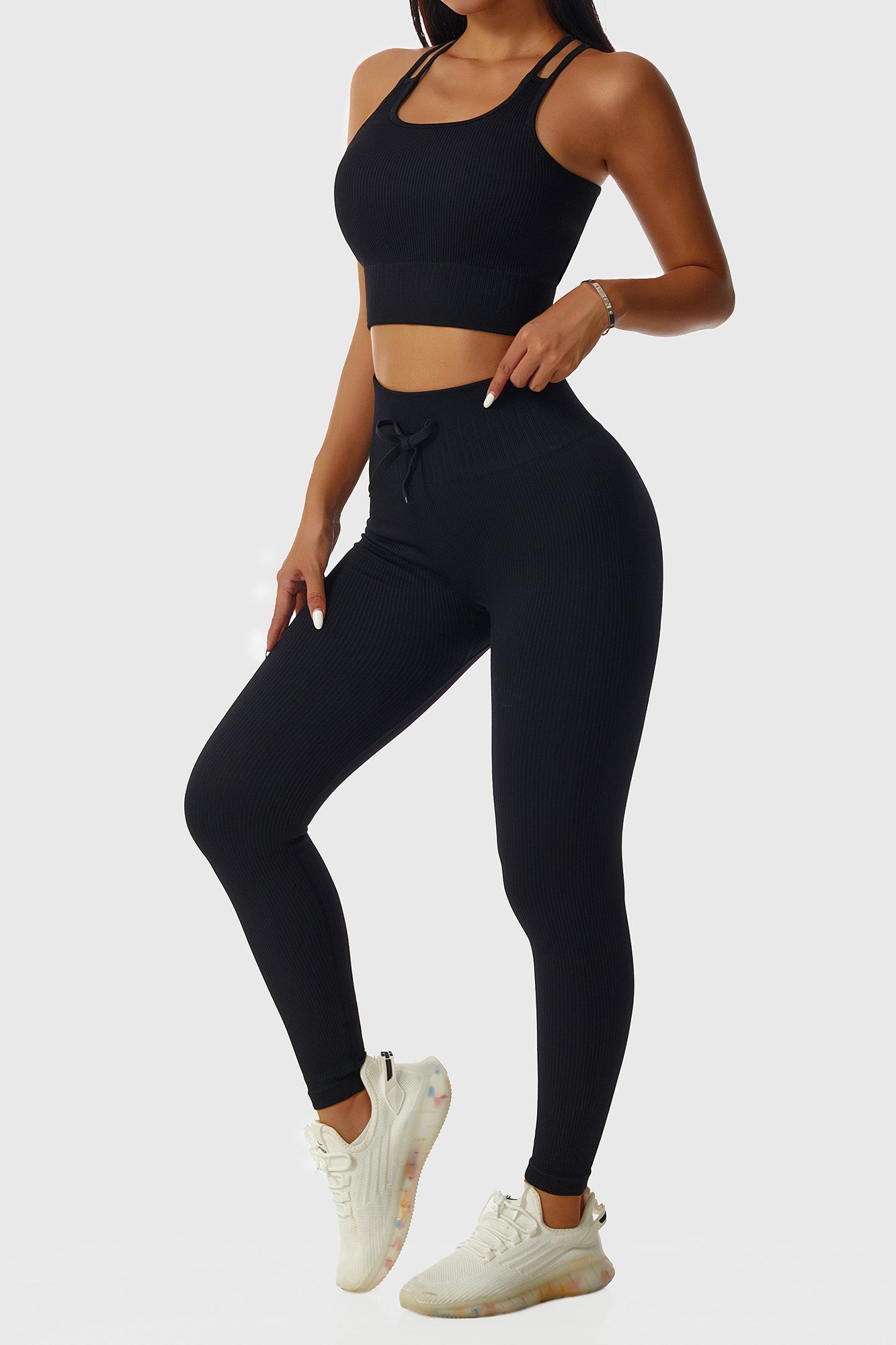 Ribbed Tie Front Seamless Workout Leggings by bornfocus