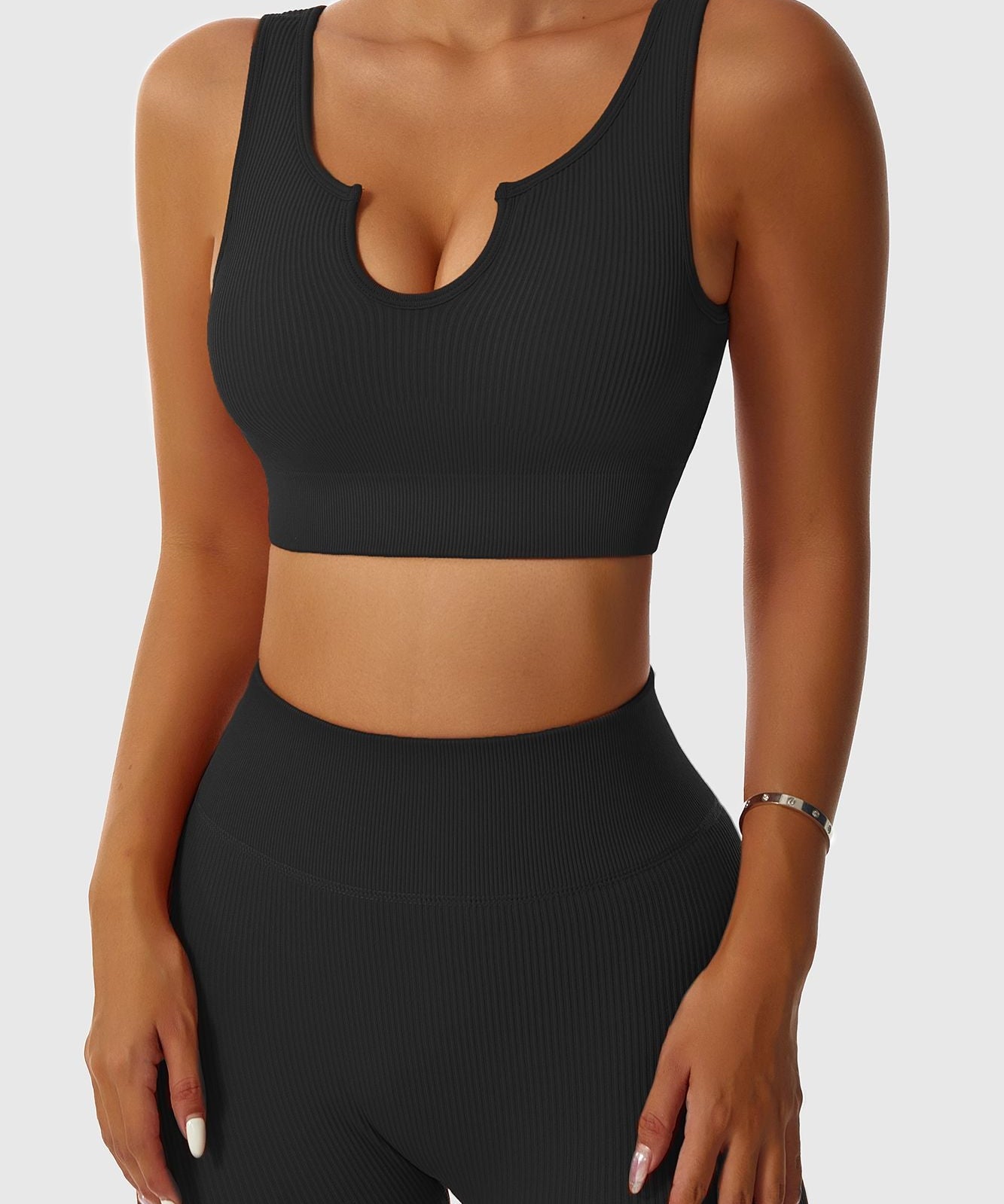 Ribbed U-Neckline Sports Bra by bornfocus