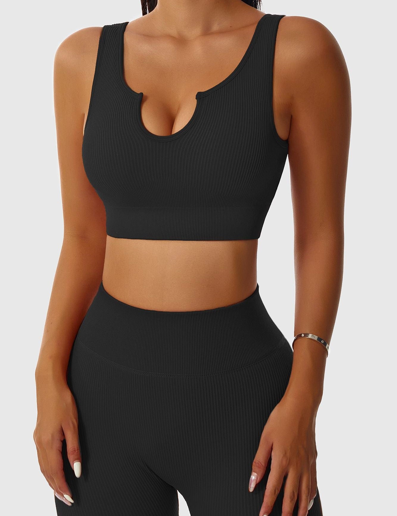 Ribbed U-Neckline Sports Bra by bornfocus