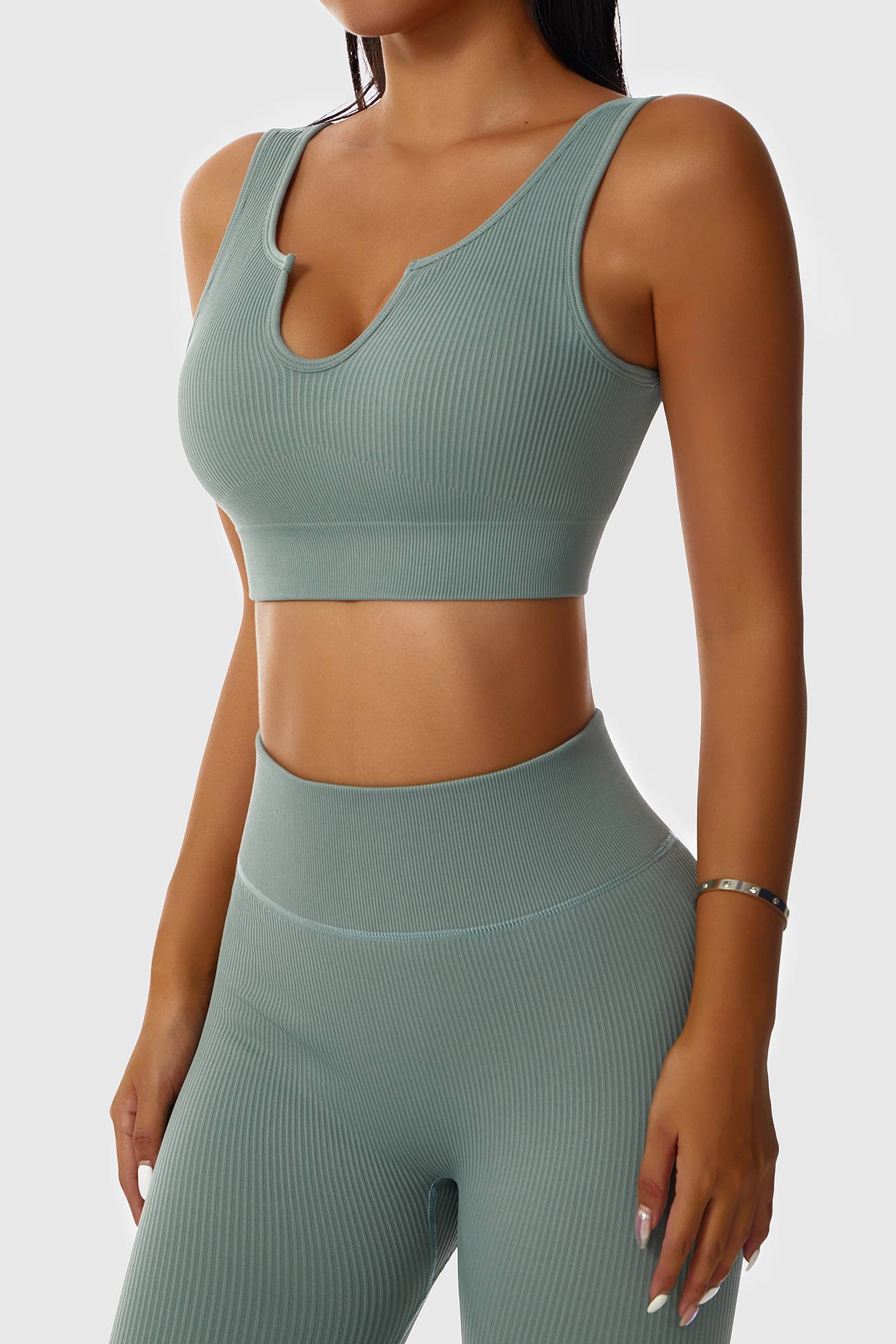 Ribbed U-Neckline Sports Bra by bornfocus