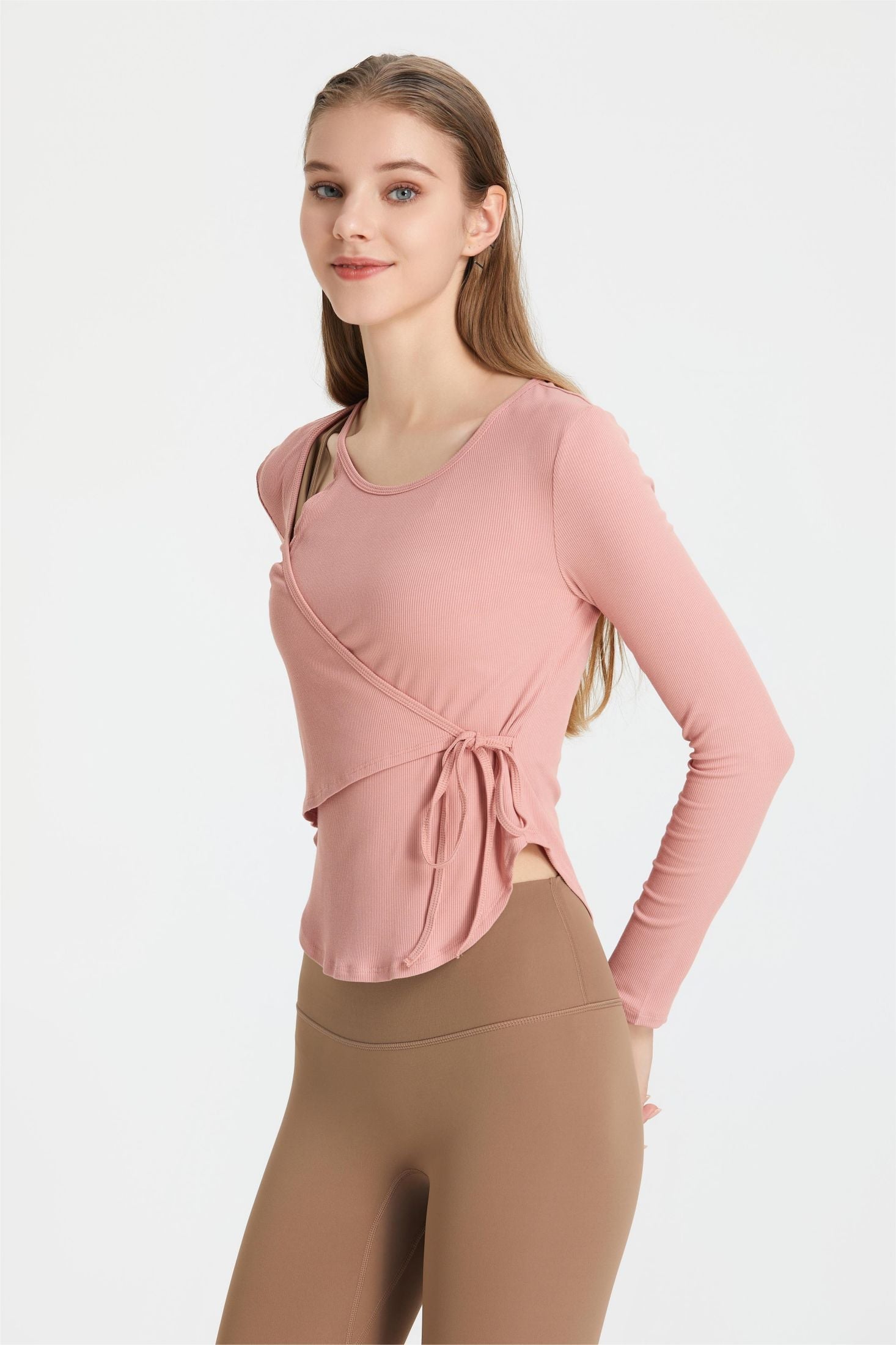 Ribbed Wrap Belted Long Sleeve Top by bornfocus