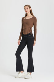 Ribbed Wrap Belted Long Sleeve Top by bornfocus