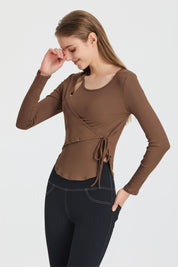 Ribbed Wrap Belted Long Sleeve Top by bornfocus