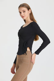 Ribbed Wrap Belted Long Sleeve Top by bornfocus