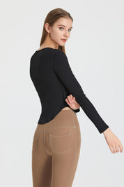 Ribbed Wrap Belted Long Sleeve Top by bornfocus