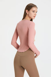 Ribbed Wrap Belted Long Sleeve Top by bornfocus