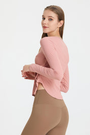 Ribbed Wrap Belted Long Sleeve Top by bornfocus