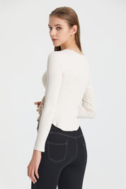 Ribbed Wrap Belted Long Sleeve Top by bornfocus