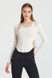 Ribbed Wrap Belted Long Sleeve Top by bornfocus