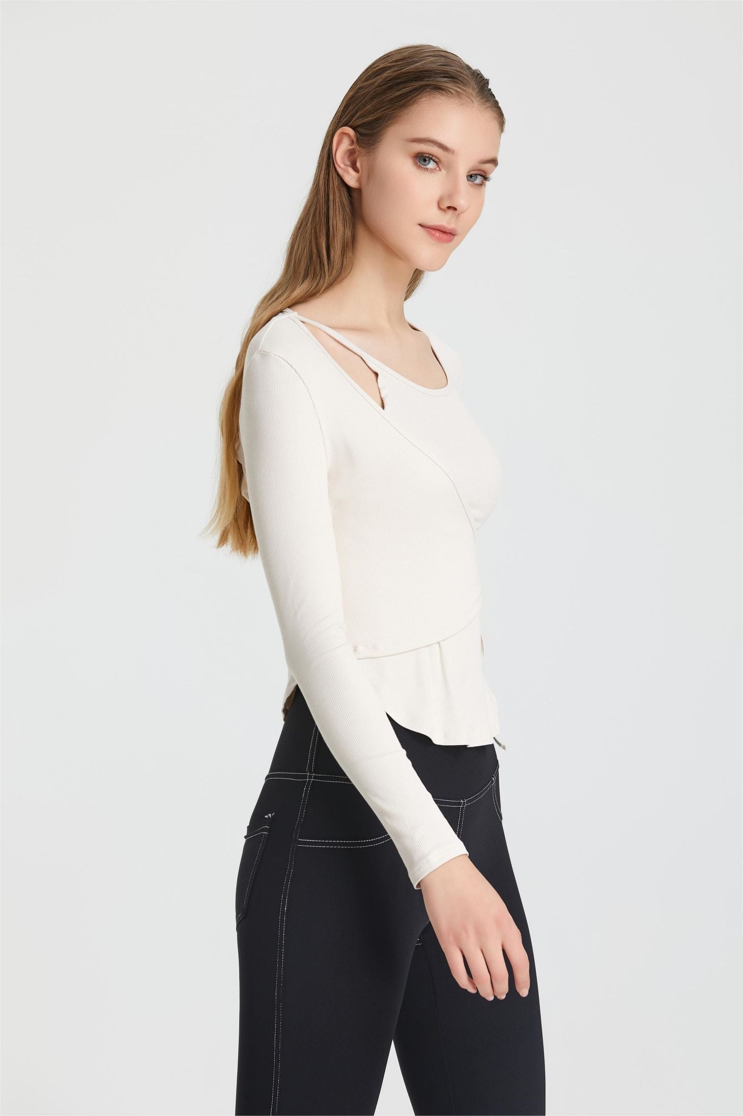 Ribbed Wrap Belted Long Sleeve Top by bornfocus