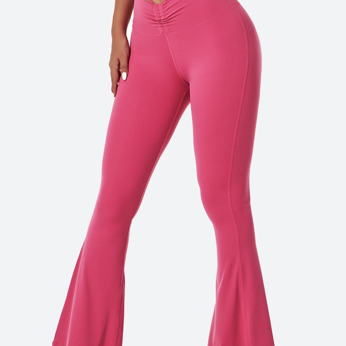 Ruched Front Waist Tie V-Cut Flared Leggings by bornfocus
