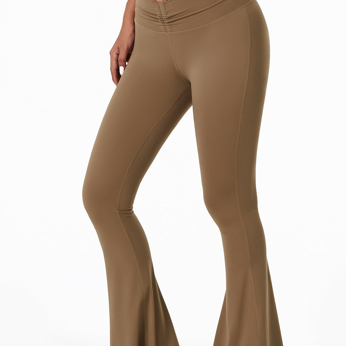 Ruched Front Waist Tie V-Cut Flared Leggings by bornfocus
