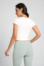 Twist Front Crop Top with Built in Bra by bornfocus