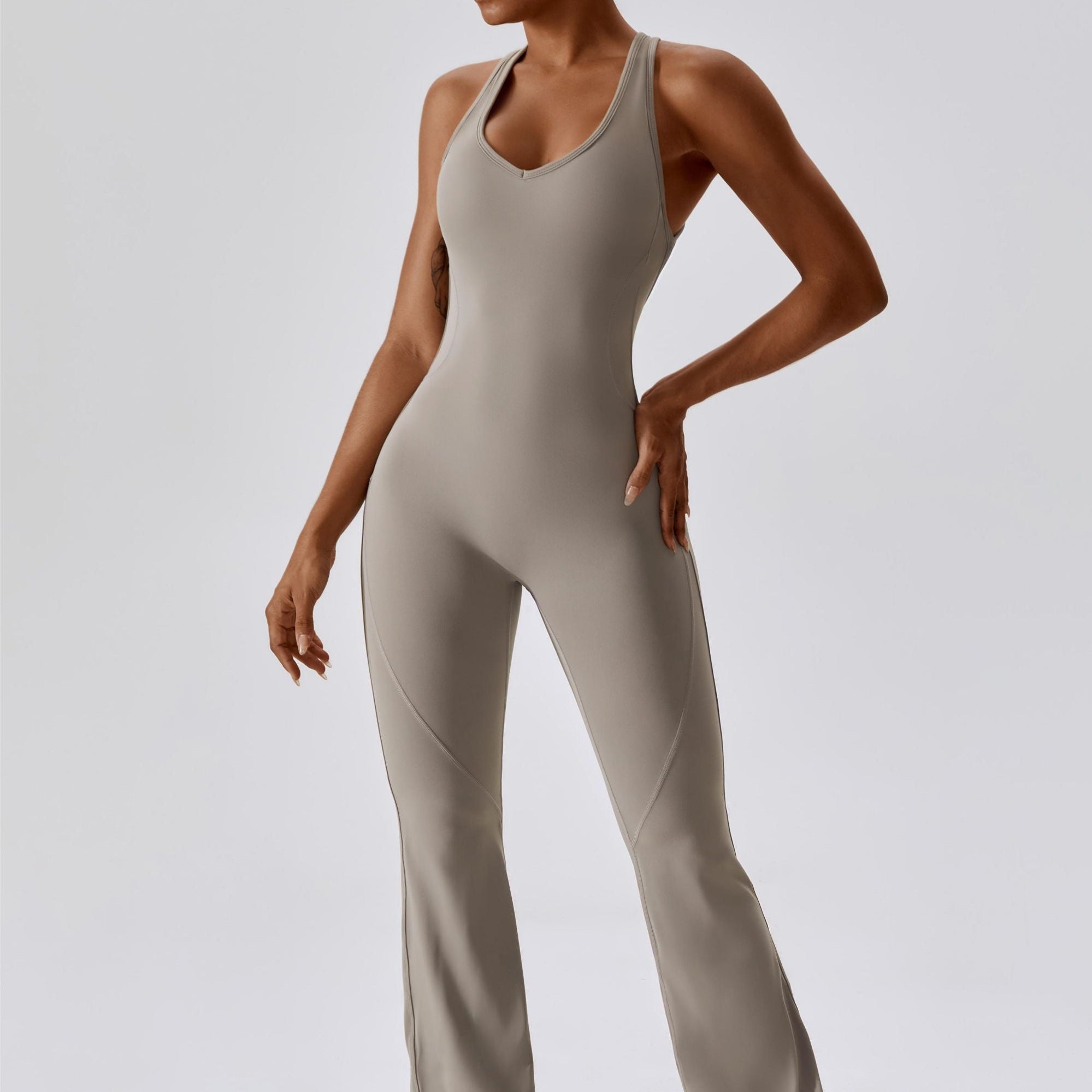 Scoop Neckline Flare Jumpsuit by bornfocus