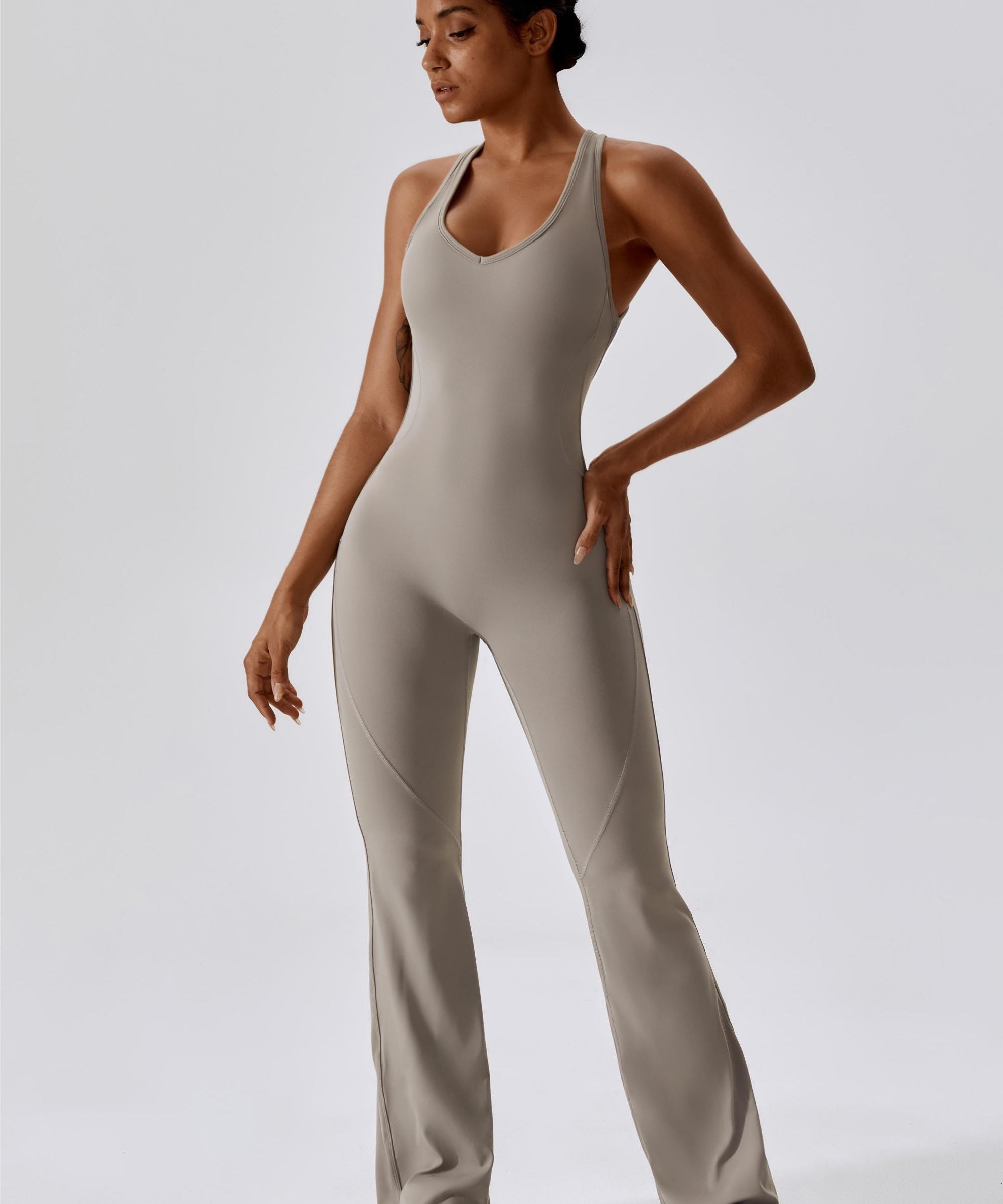 Scoop Neckline Flare Jumpsuit by bornfocus