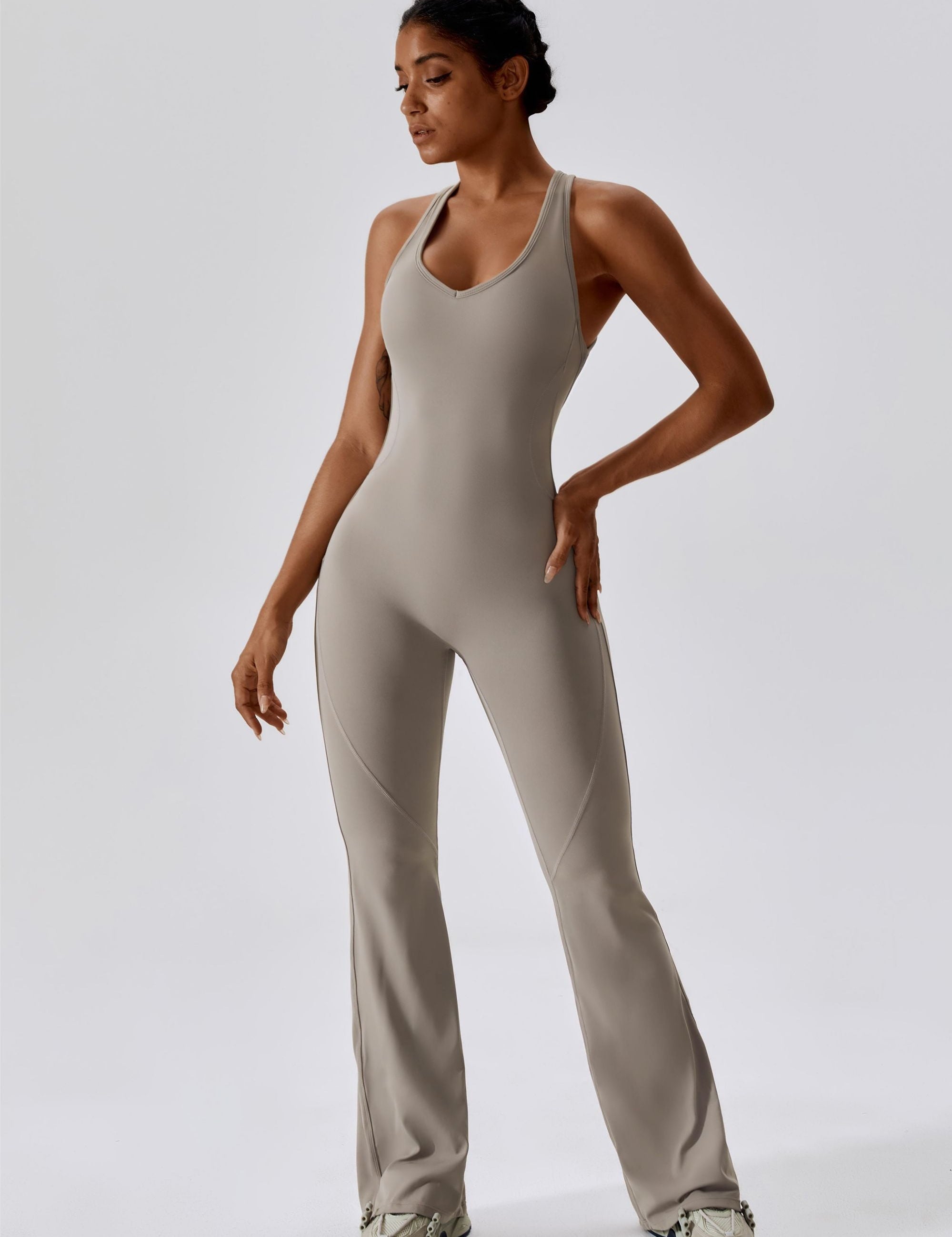 Scoop Neckline Flare Jumpsuit by bornfocus