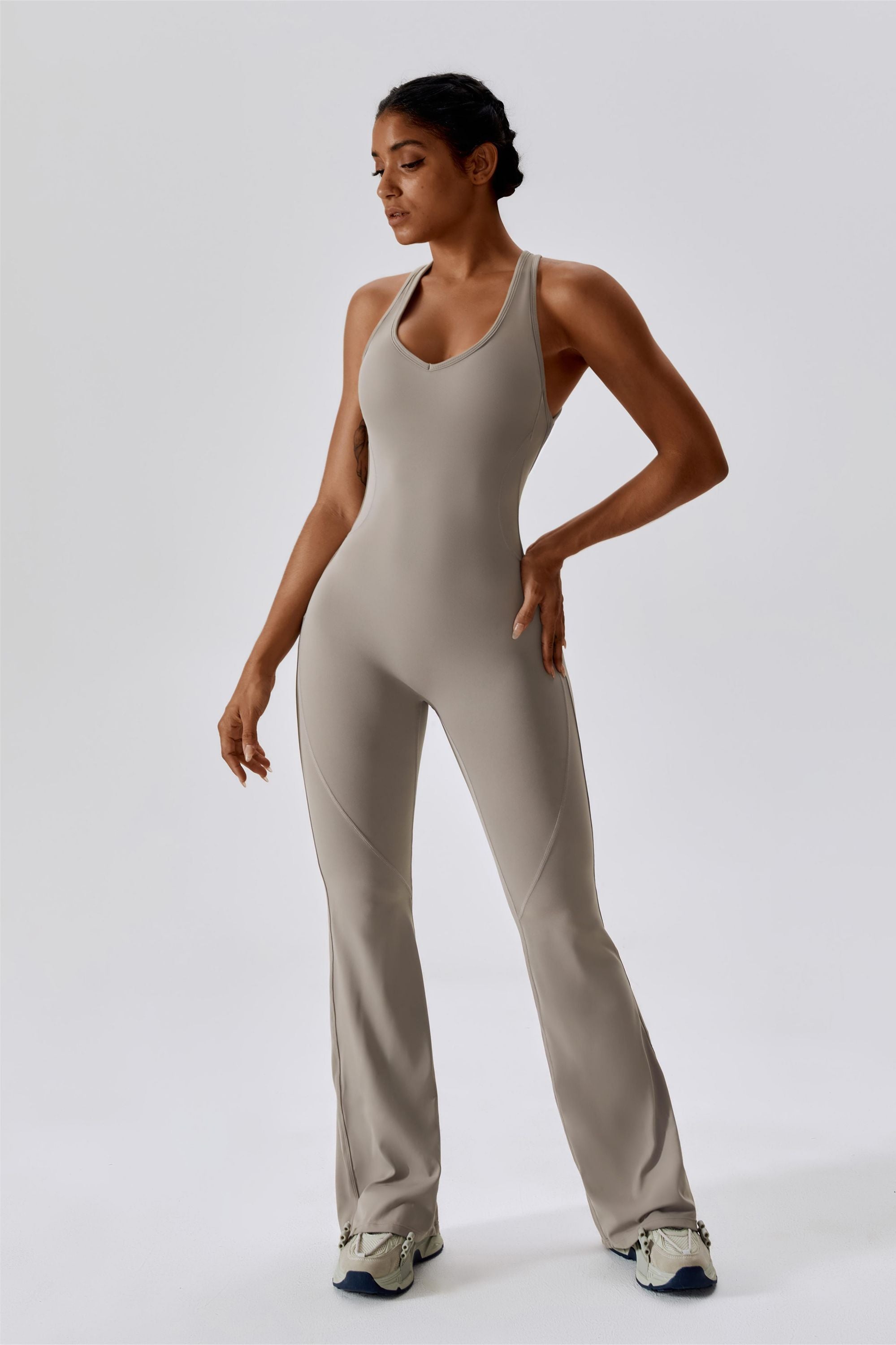 Scoop Neckline Flare Jumpsuit by bornfocus