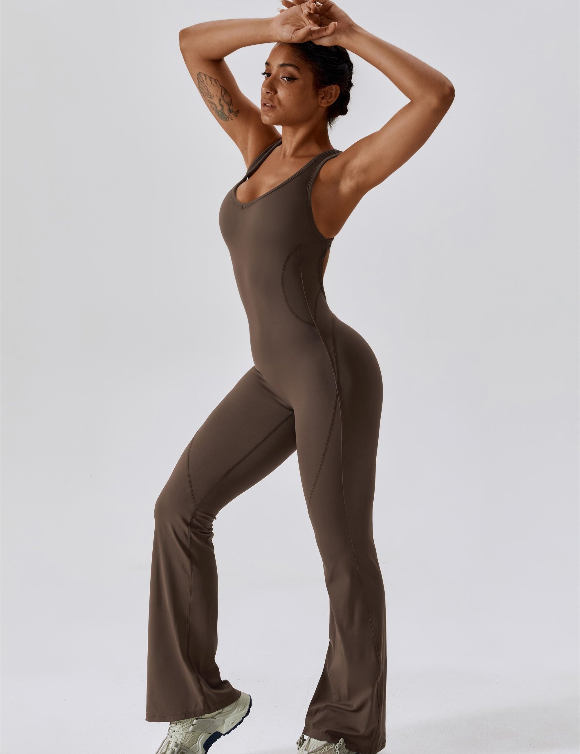 Scoop Neckline Flare Jumpsuit by bornfocus