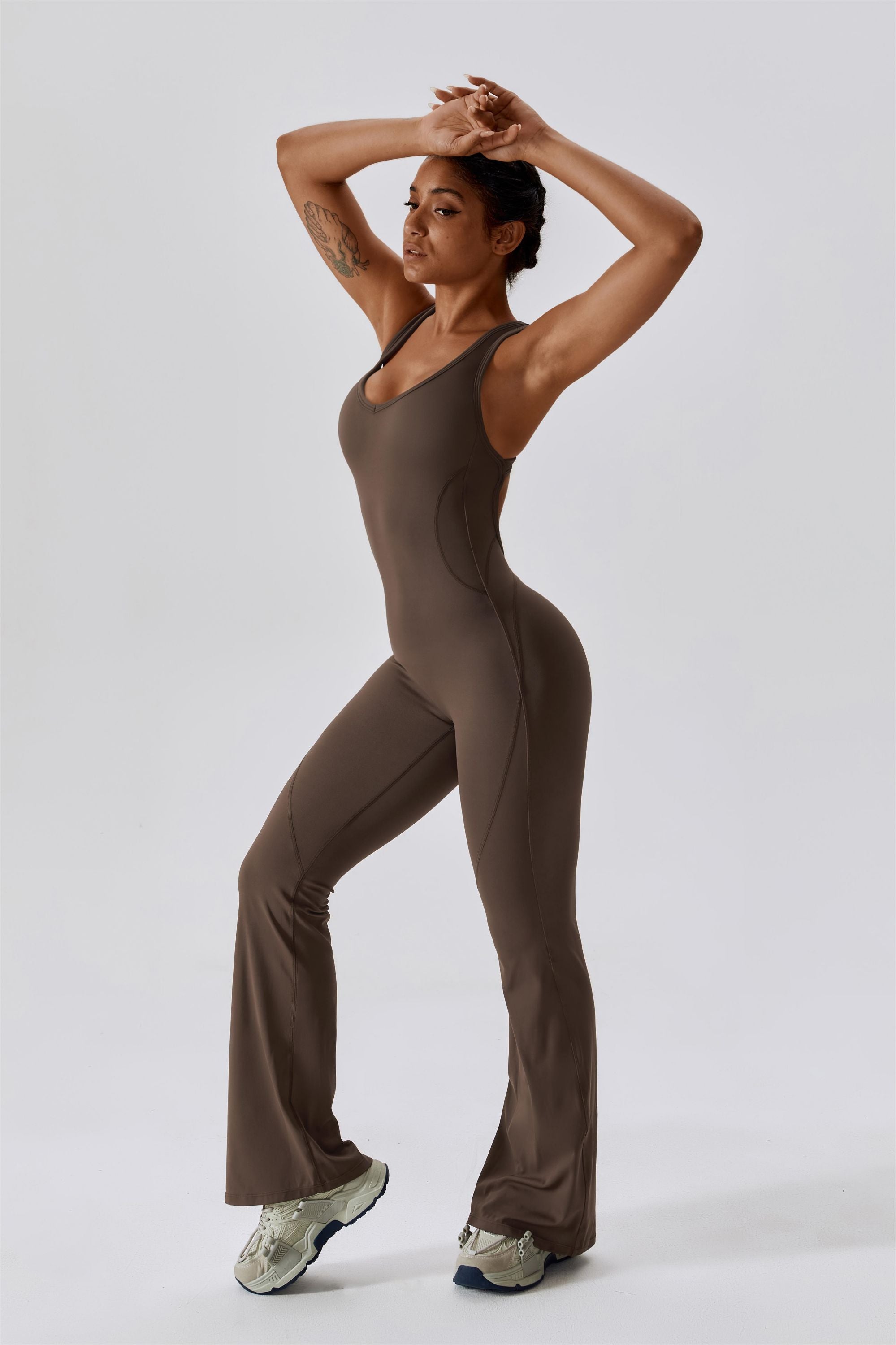 Scoop Neckline Flare Jumpsuit by bornfocus