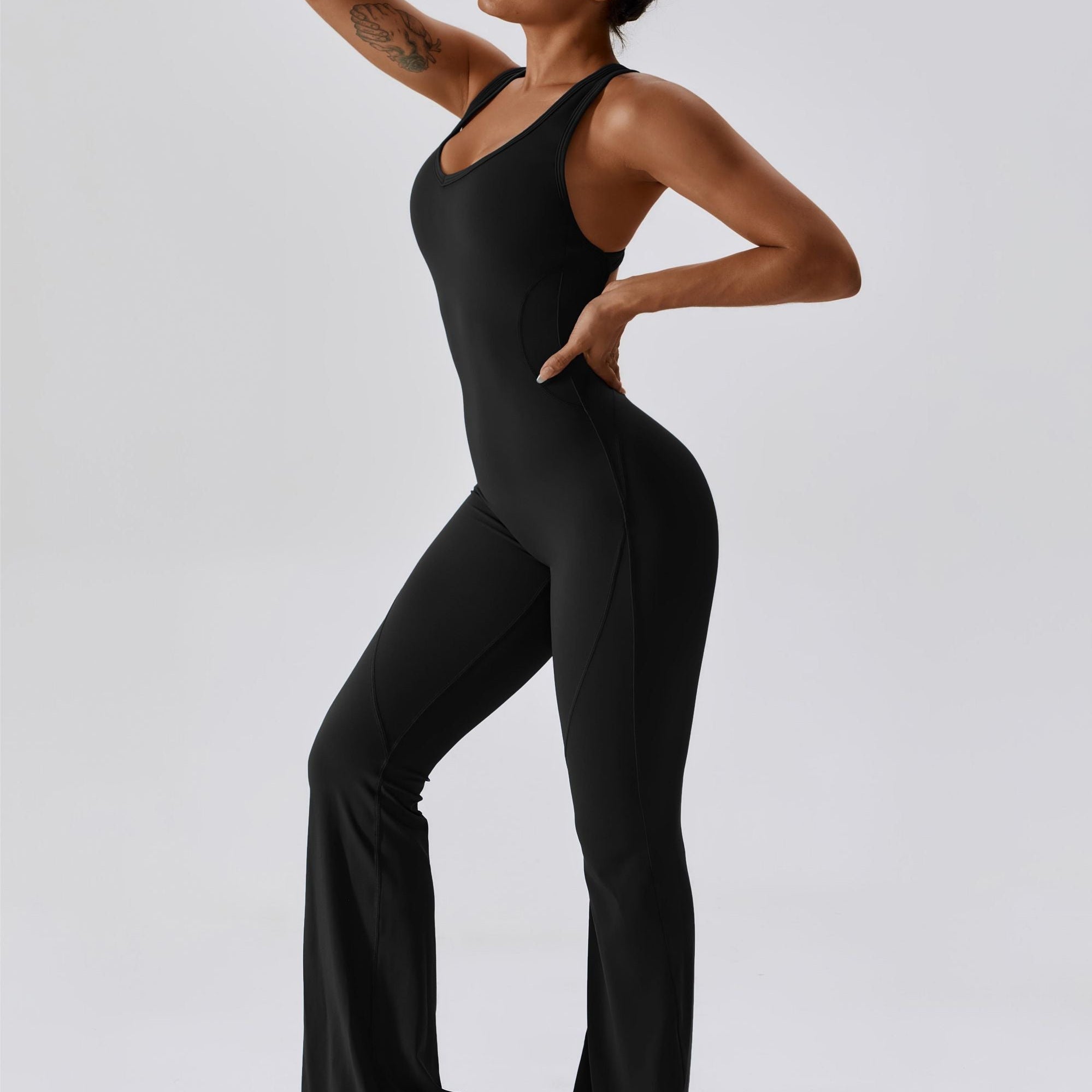 Scoop Neckline Flare Jumpsuit by bornfocus