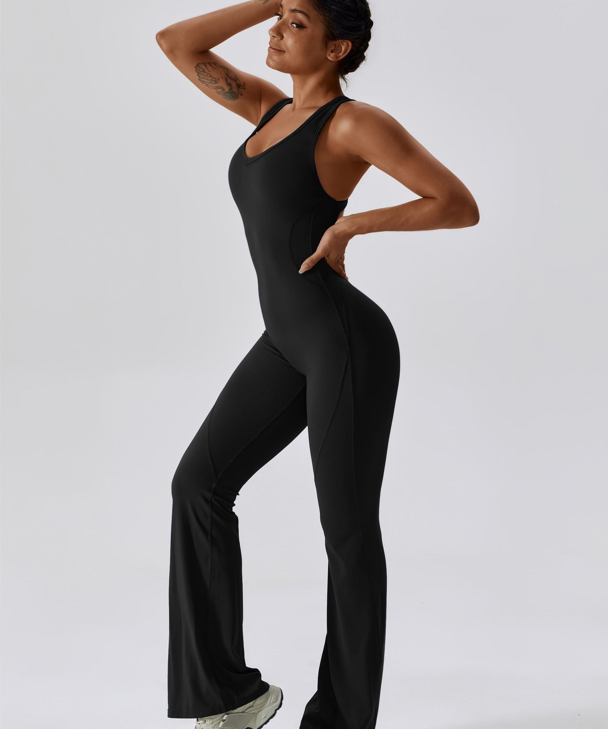 Scoop Neckline Flare Jumpsuit by bornfocus