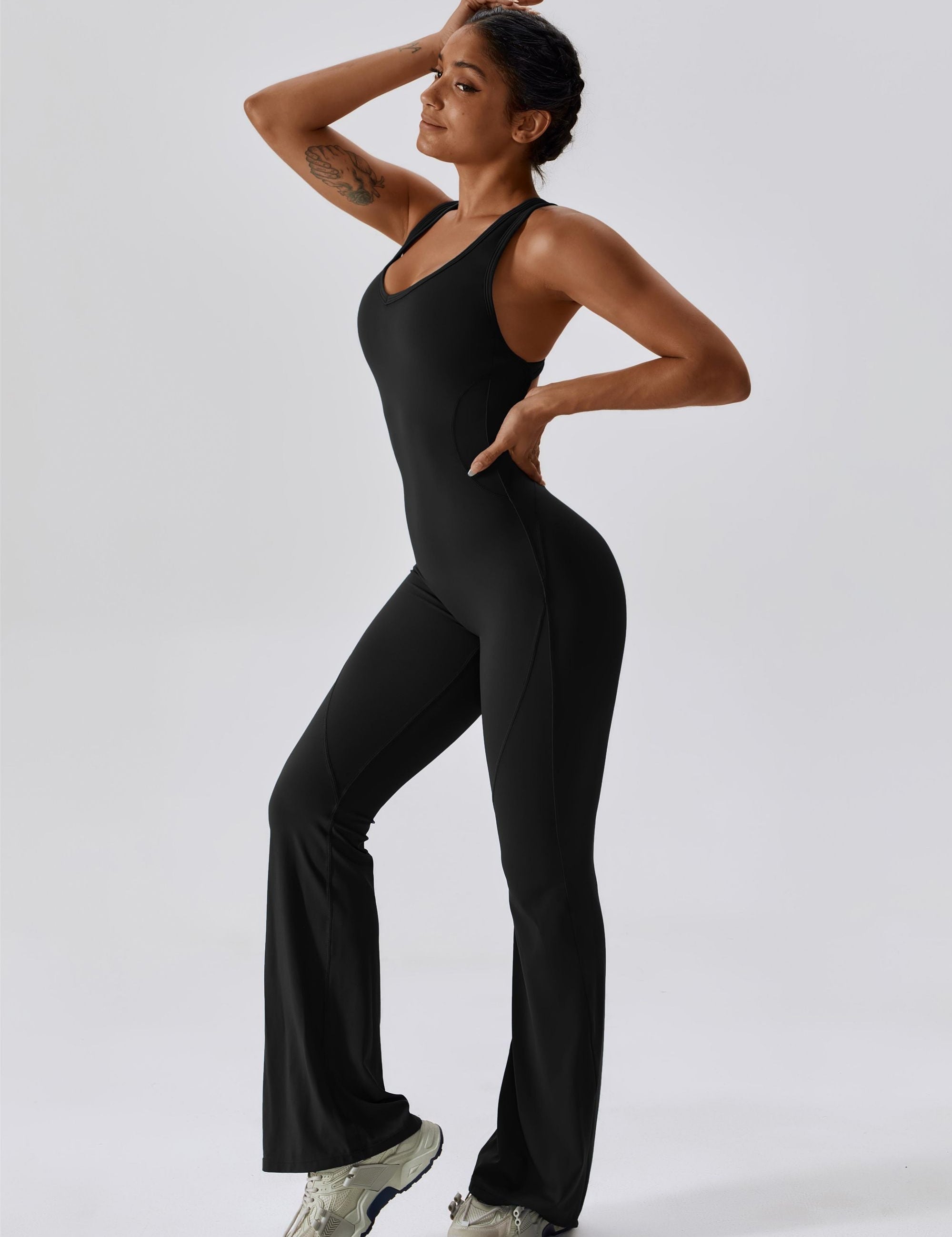 Scoop Neckline Flare Jumpsuit by bornfocus