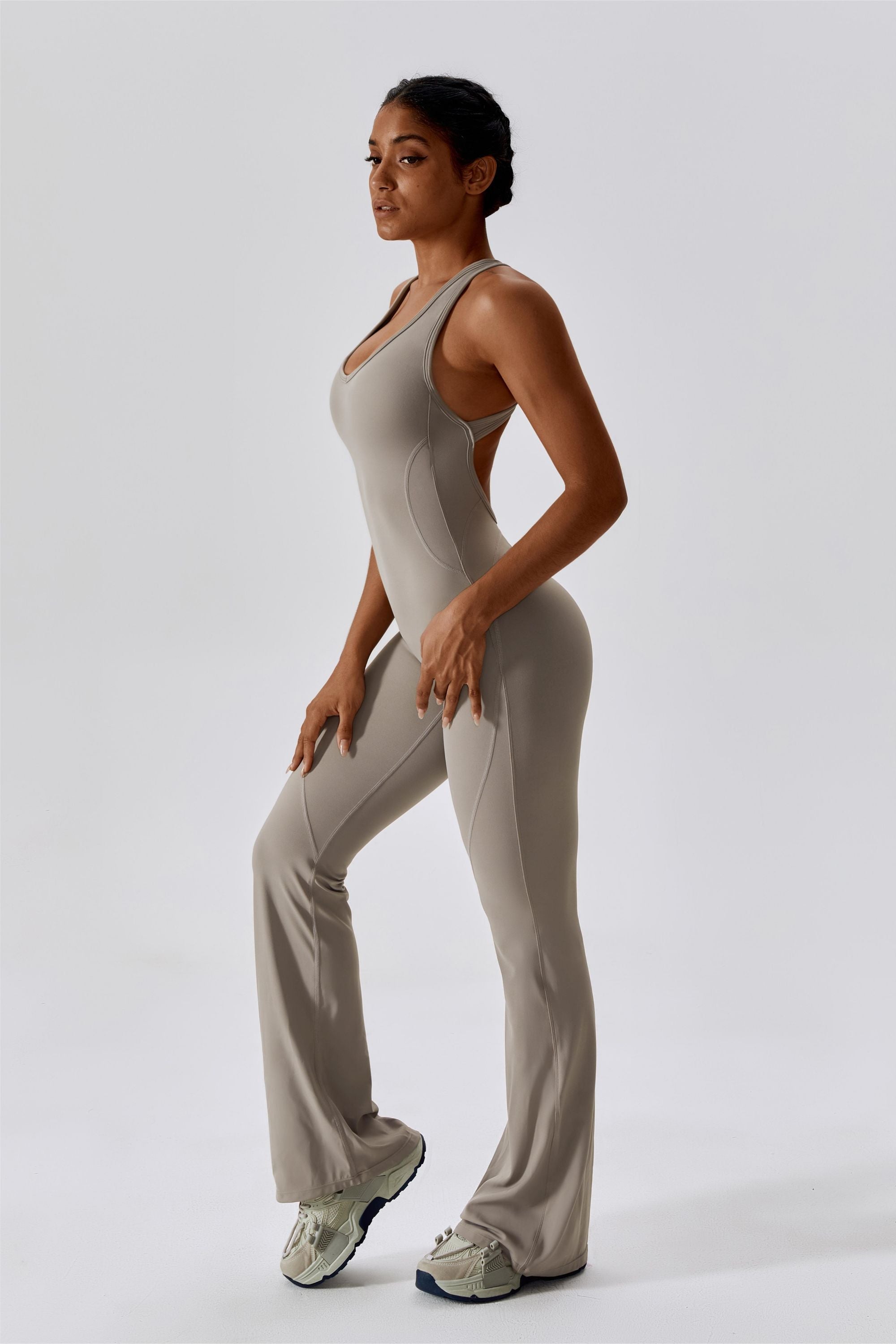 Scoop Neckline Flare Jumpsuit by bornfocus