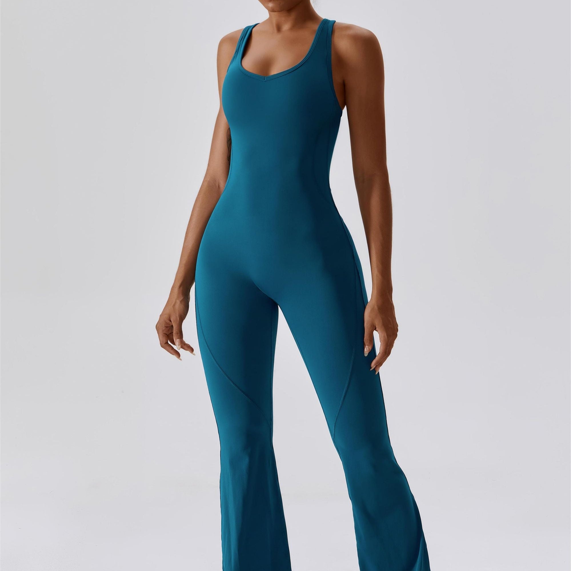 Scoop Neckline Flare Jumpsuit by bornfocus