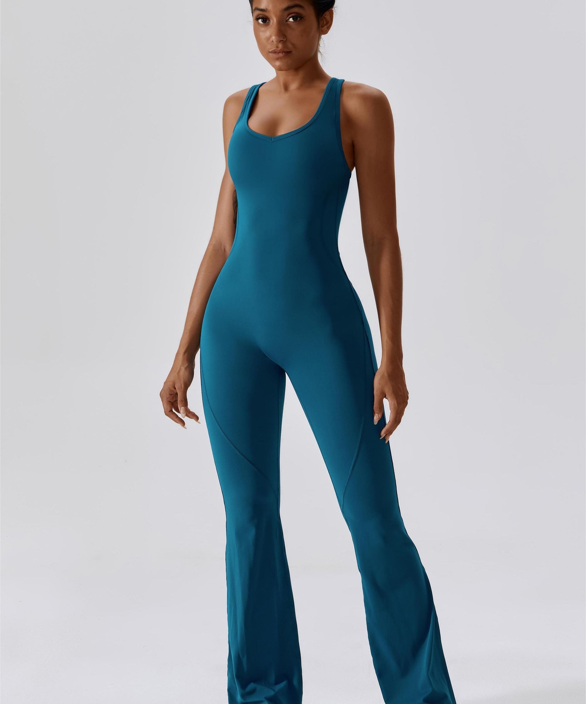 Scoop Neckline Flare Jumpsuit by bornfocus