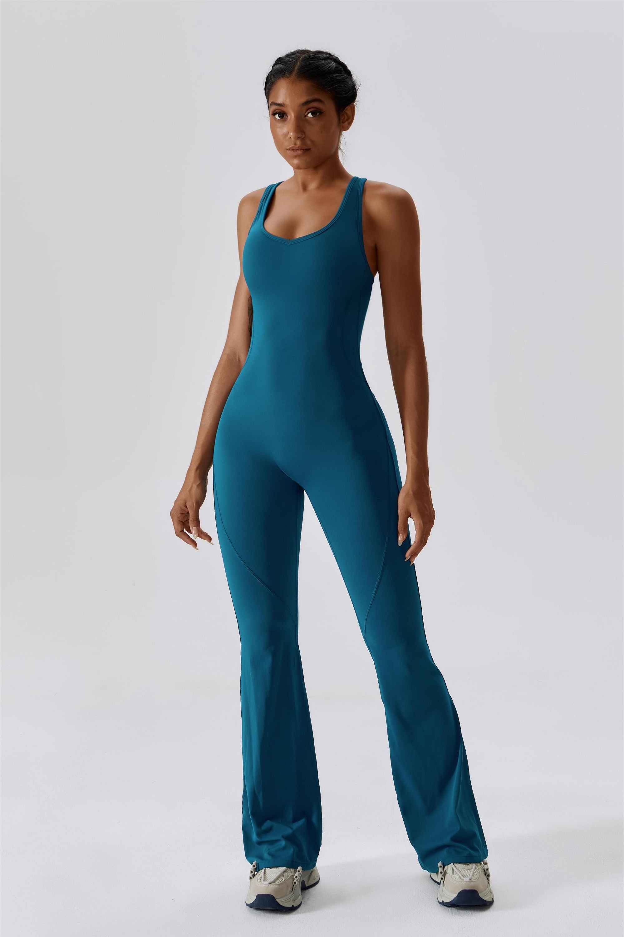 Scoop Neckline Flare Jumpsuit by bornfocus