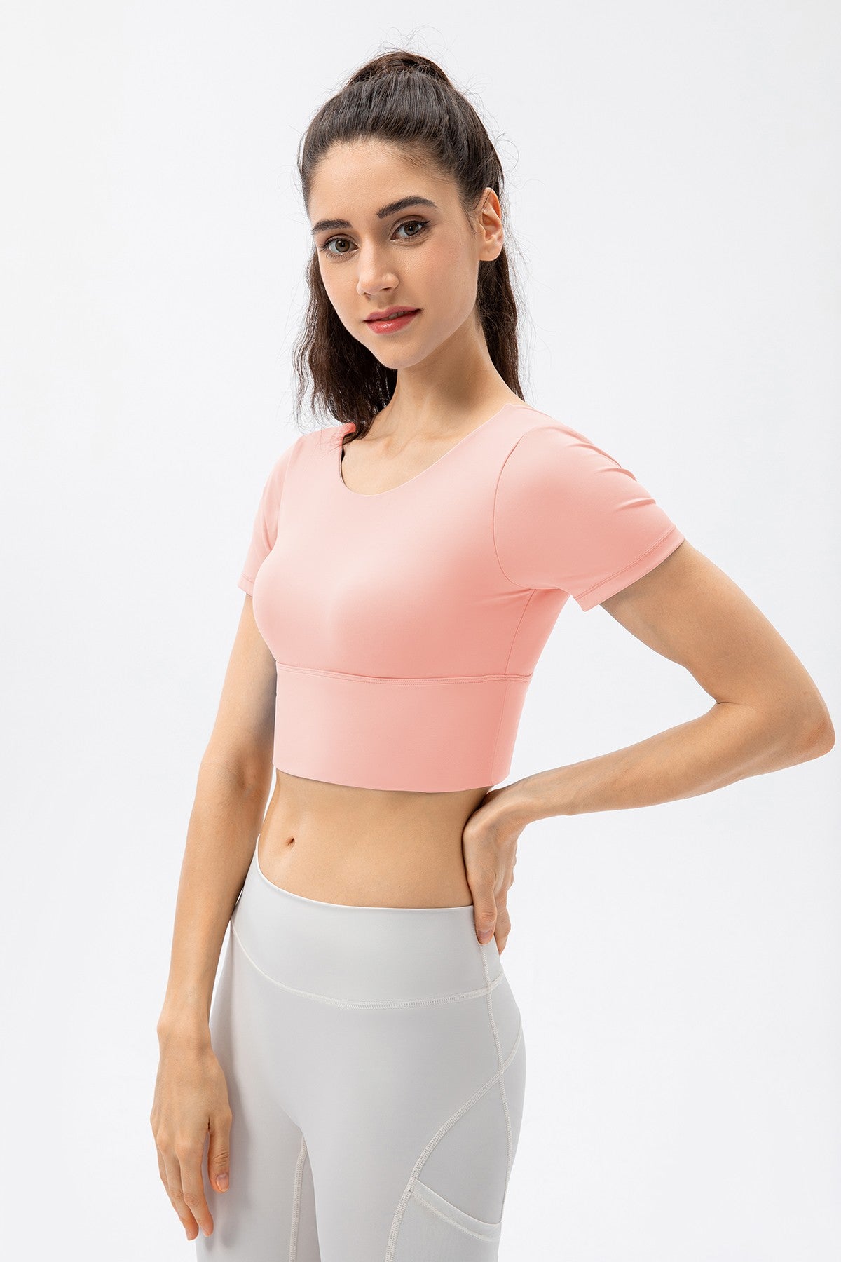 V-Back Crop Top with Built in Bra by bornfocus