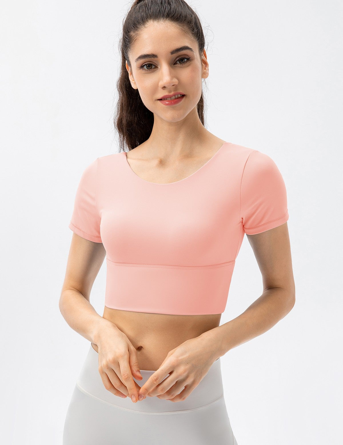 V-Back Crop Top with Built in Bra by bornfocus