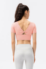 V-Back Crop Top with Built in Bra by bornfocus