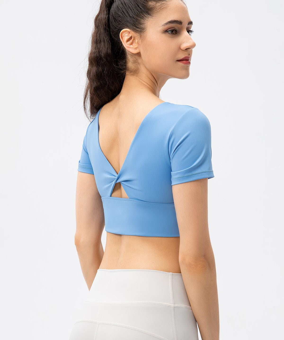 V-Back Crop Top with Built in Bra by bornfocus